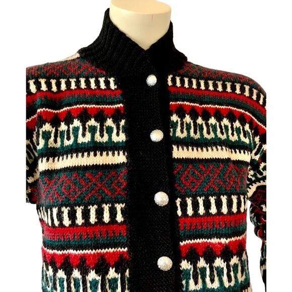 Vintage Nordic Cardigan Handmade Sweater Fair Isle Button Up Cabincore Folk - Picture 1 of 8